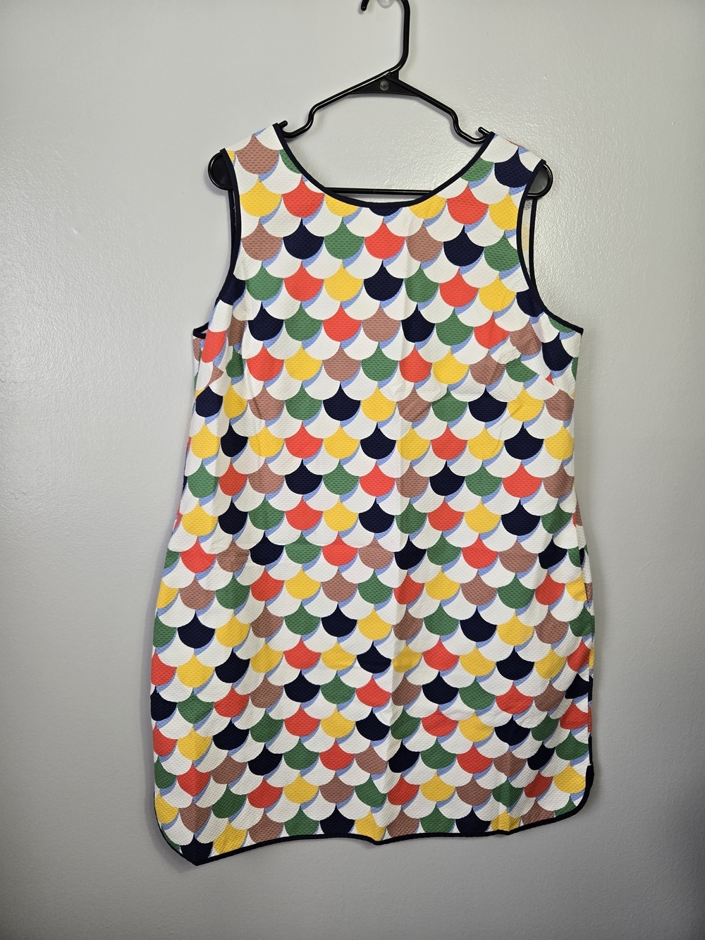 Boden Fish Scale Scallop Shift Dress Textured Cotton Multicolor Pockets 16L